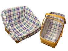 VTG. 90’s Longaberger Large Angled Baskets With Plaid Fabric Inserts picture