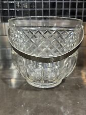 Vintage Clear Pressed Glass Ice Bucket, Aluminum Hamered Handle, Heavy picture