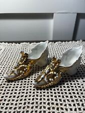 SET Antique Victorian Ladies Boot Shoe Porcelain White Gilded Gold Floral picture