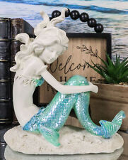 Nautical Capiz Blue Tailed Siren Mermaid Ariel Sitting On Sea Floor Statue Decor picture