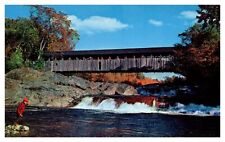 postcard Man Fishing Ammonoosuc river by Swiftwater Bridge New Hampshire 7350 picture