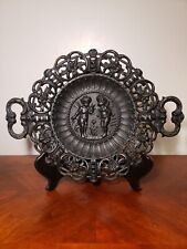 Vintage Victorian-Style Cast Iron Footed Plate With Cherubs & Ornate Handles picture