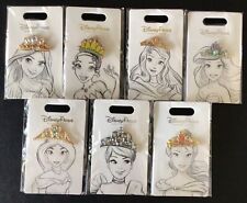 2020/2021 DISNEY PARKS PRINCESS TIARA CROWN PIN COLLECTION, COMPLETE SET OF 7 picture