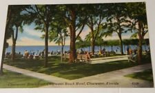1940's FLORIDA linen postcard Clearwater Beach Hotel  Park looking at beach picture