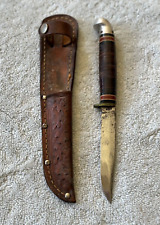 Vintage Western USA L48B Fixed Blade Small Hunting Knife Stacked Leather picture