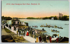 Antique Postcard~ Boat Racing On Rock River~ Rockford, Illinois picture