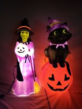 2023 Cracker Barrel Halloween Black Cat Pumkin Witch Blow Mold Set 24
