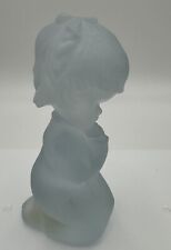 Vintage Fenton Frosted Blue Glass Praying Children Boy Figurine Religious Tag picture