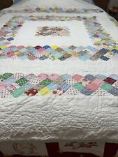 Vtg 1930’s Quilt Around the World W/2” Squares, 75 X 77 Feed Sack Fixable Cutter picture