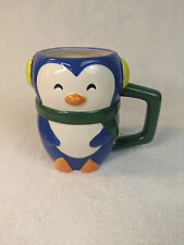 Ceramic Winter Blue Penguin Handle Mug, Adorable Christmas decoration, scarf picture