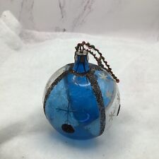 Vintage 1950’s Unsilvered Glass And Mica Stripped Clear Blue Ornament Poland picture