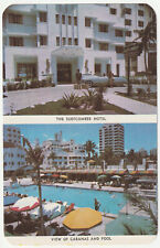 c1950s Surfcomber Hotel Pool & Cabanas Miami Beach FL VTG Chrome MCM Postcard picture