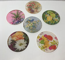 Vintage 1970s Handmade Resin Coasters Floral Print Bright Vibrant Flower Power picture
