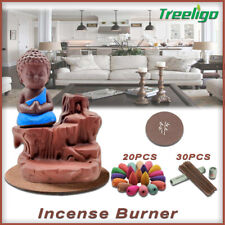 Ceramic Backflow Incense Burner Holder Buddhism Monk Waterfall Cones Sticks+Mat picture