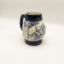 Vintage Large Ceramic Beer Stein Mug - Blue White, 1980s Handled, Big Drinkware picture