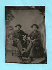Tintype.  Two handsome young men hanging out.   Legs touching. picture