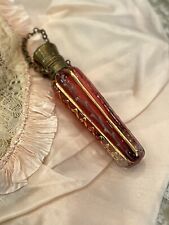 Chatelaine Perfume Bottle Cranberry Glass Antique Vtg Victorian With Chain  picture