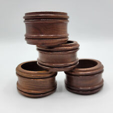 Vintage Wood Napkin Rings Holders Set of 4 MCM Table Decor Round Brown picture
