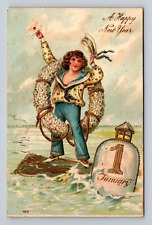 c1907 Postcard European Embossed New Year Postcard Female or Boy Sailor Buoy picture
