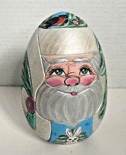 Wood Carved Hand Painted Roly Poly Egg Shaped Winter Santa Claus Inner Bell B2 picture
