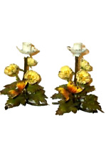 ITALIAN TOLE FLOWERS BUTTERFLY CANDLE HOLDERS LAMP BASES PRIMROSE CHIPPY 1930s picture