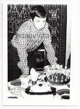 Birthday cake Young boy teen blowing out the candles original vintage photo USSR picture