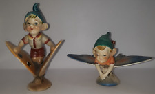 VINTAGE PAIR BISQUE PIXIE ELF FIGURINES ON BUTTERFLIES AS IS READ RARE $22.99 picture