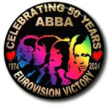 ABBA - CELEBRATE 50 YEARS OF EUROVISION VICTORY-LARGE 55MM BADGE picture