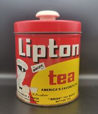 Lipton Tea Tin Canister Button Top Lid JL Clark Container Vintage 1960's Kitchen picture