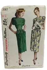 1947 Simplicity 2087 Printed Cut 10 Pc. Womens Sz 12 B30 W25 H33 Ruching Pockets picture