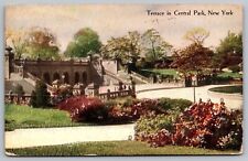 Terrace Central Park New York Flowers Bethesda Fountain Lake Vintage PM Postcard picture