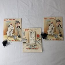 Vintage 1940’s Lot Of 3 Get Well Cards Used Googly Eye Stalling Horse Bathroom picture