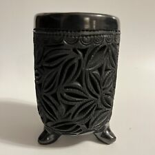 Dona Rosa Oaxaca Black Pottery VTG Deep Carved 3 Footed Jar Vessel Signed 5