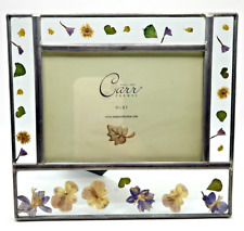 Vintage 1999 Carr Glass Picture Frame Dried Press Flowers, 3.5 x 5 In Photo picture