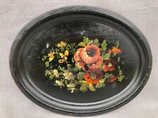 Small oval Antique Hand painted Floral Tole Tray 12.5 X 10 picture