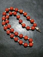 Exquisite Handmade 33 Coral Bead Prayer Genium White Pearl Openwork Solid Silver picture