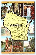 Postcard Wisconsin Map Multi-view Nature Outdoors Scenes picture