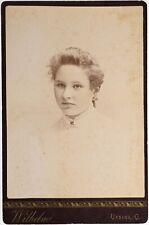 CIRCA 1880s CABINET CARD WILHELMI GORGEOUS YOUNG LADY WHITE DRESS URBANA OHIO picture