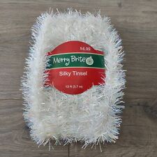 Merry Brite White Pearlized Tinsel Garland 12 ft Silky Holiday Decor Christmas picture