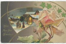 NEW YEAR postcard - ART NOUVEAU - PEOPLE CHURCH & ROSE picture