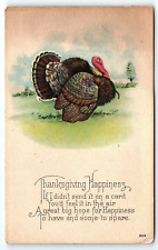 c1915 THANKSGIVING HAPPINESS LARGE TURKEY POETIC UNPOSTED POSTCARD P5185 picture