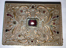 Fine Antique 19thc Bronze or Brass arts crafts Decorated Garnet Trinket Box picture