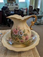 Antique Porcelain Miniature Flowers And Gold Trim Basin With Bowl picture