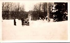 c1920 Old Car Snowy Road Women Automobile Snapshot Photo  picture