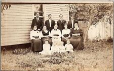 c1910 LARGE FAMILY 4 MEN 5 WOMEN 4 CHILDREN OUTSIDE HOUSE RPPC POSTCARD 38-31 picture