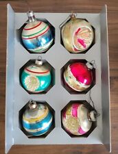 Vtg Shiny Brite Christmas Glass Bulb Ornaments Indent Stripe Mixed Lot Of 6 READ picture