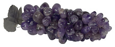 Vintage Polished Amethyst Stone Grape Cluster with Brass Leaves 7
