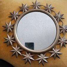 Vintage 1970's Sarreid Round Vanity Brass Mirror with Repousse Star Pattern picture