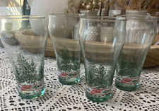 Vintage 1980s Coca Cola Libbey Holiday Glasses Pine Trees, Holly Leafs Set Of 4 picture