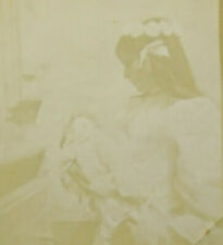 1800s Antique Albumen Photo Print Girl Dressed in White Holding Doll picture